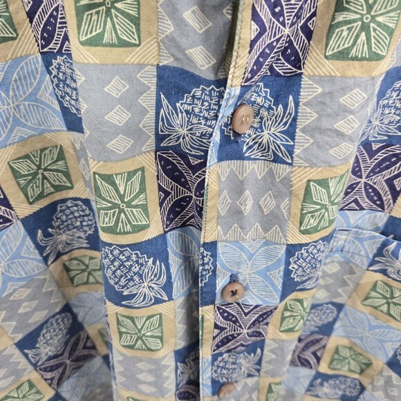 Cooke Street Blue Green Aloha Pineapple 100% Cotton Button Down Shirt Large - Picture 3 of 11